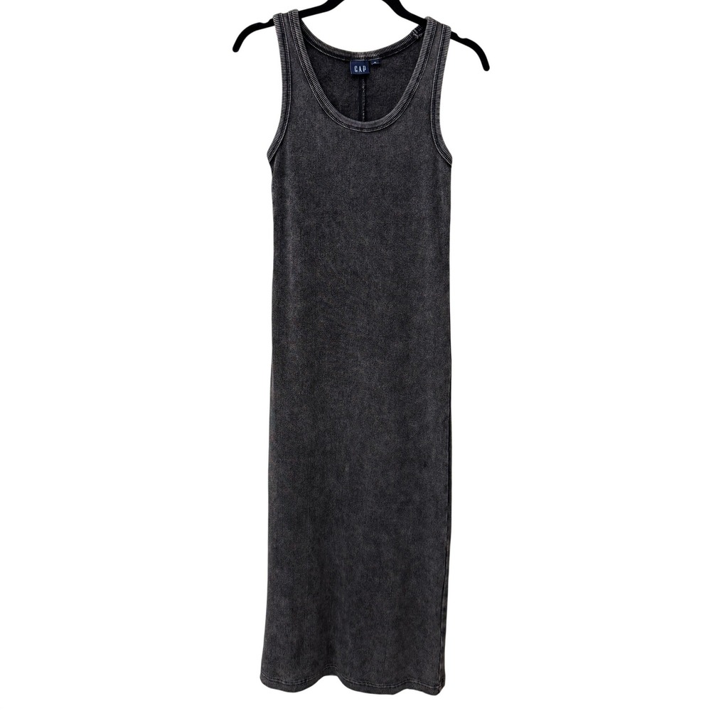 Gap Womens Ribbed Tank Midi Dress Cotton Size Medium Grunge Black Mineral Wash